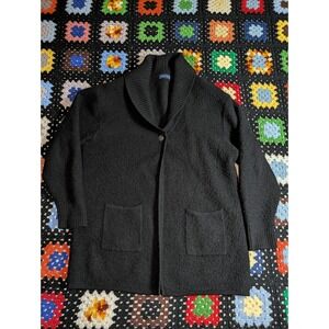 Karen Scott Cardigan Sweater Pure Wool Women's XL Black Mid Length Throw